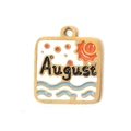 August birthstone square gold-plated charm with enamel summer wave and sun design - August Theme (TP0699-02-August)