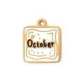 Golden October square pendant with white enamel inlay for personalized DIY jewelry - October Theme (TP0701-02-Oct)