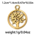 Golden stainless steel tree of life cutout pendant for jewelry making, 1.2cm size - Tree Of Life Round - Gold (TP0828-02)