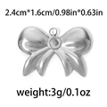 Pendentif nœud en acier inoxydable 304 argenté avec texture huilée, 2,4cm sur 1,6cm - Nœud Papillon Classique Argent (TP0705-01)