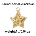 Polished golden stainless steel star charm pendant with embossed texture and metal ring - Gold Star Style (TP0715-02)