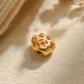 Golden cat paw bead crafted from 304 stainless steel with red oil drop accent and hole - Red (TP1005-02-red)