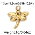 Goldener Libellenanhänger aus Edelstahl mit geripptem Körper und Flügeln - Gold Dragonfly Style (TP0834-02)