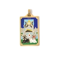 Golden tarot card pendant necklace featuring the VII Chariot design with colorful enamel - The Chariot (TP0593-02)