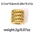 Golden 304 stainless steel cylindrical bead with twisted rope texture for DIY jewelry - Twisted Rope Pattern Cylinder Style (TP0854-02) / 10 Pieces Pack / Gold