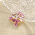 Macro shot of 304 stainless steel flower pendant with purple enamel and gold beads - Pink Purple (TP1048-02-purple)