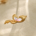Macro view of 304 stainless steel butterfly wing pendant with hand-painted enamel detail - Pink Butterfly Wing Style (TP1059-02-pink)