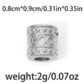 Perle cylindrique en acier inox avec relief de points et motifs de vagues pour bijoux DIY - Style Cylindre en Relief (TP0858-01) / Lot de 10 / Argent