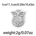 Silver 304 stainless steel owl bead charm with textured details, 1cm x 1.1cm size - Relief Owl Style (TP0878-01) / 10 Pieces Pack / Silver