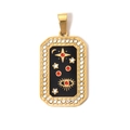 Gold stainless steel tarot pendant with black enamel, crystals, and star moon motif - Evil Eye (TP0604-02)