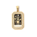 Gold stainless steel tarot card pendant with The Tower design and double zircon border - The Tower (TP0610-02)