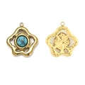 Vintage 304 stainless steel flower pendant with turquoise stone inlay, front and back view - Hollow Flower Pendant (Blue Turquoise)