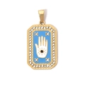 Golden tarot pendant with blue enamel Hamsa hand and crystal bezel detailing - Blue Hamsa Hand (TP0611-02)