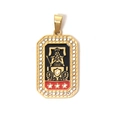 Gold stainless steel tarot pendant with red enamel inlay and sparkling crystals - The Chariot and Crest (TP0612-02)