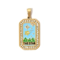 Gold stainless steel The Star tarot pendant with colorful enamel and crystal border - Blue Star (TP0613-02)