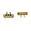 Gold-plated stainless steel cylinder bead with three black stones and double hanging loops - Black Stone Style (TP1019-02-black)