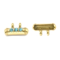 Gold stainless steel column bead with turquoise inlay and double loops for DIY jewelry - Blue Turquoise Style (TP1019-02-blue)