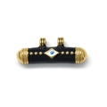 Bohemian 304 stainless steel black enamel evil eye tube charm with golden accents - Black