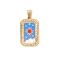 Golden 304 stainless steel tarot pendant with blue enamel sun design and crystals - Heart Sun (TP0616-02)