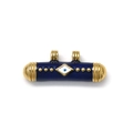 Navy blue enamel evil eye charm in gold cylinder style with double hanging loops - Dark Blue