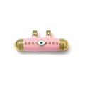 Pink enamel Evil Eye cylinder charm with gold plating for handmade jewelry design - Pink