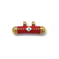 Red enamel cylinder evil eye charm with gold plating and double rings for jewelry making - Red