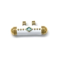Cylindrical gold evil eye charm with white enamel for bohemian necklace making - White