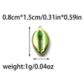 Detailed view of 15mm green shell pendant with dimensions and weight in 304 stainless steel - Cowrie Shell Shape (TP1394-02-green)