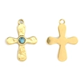 Colgante de cruz de acero inoxidable 304 dorado con piedra azul y textura martillada - Estilo Azul (TP1027-02-blue)