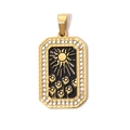Gold stainless steel tarot charm with black sun sunflower pattern and white rhinestones - Sun Sunflower (TP0624-02)