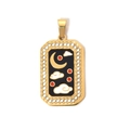 Gold rectangular tarot pendant with black enamel moon and star design and CZ stones - Black Moon Night (TP0626-02)