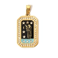 Rectangular gold-plated 304 stainless steel tarot card pendant with rhinestones and enamel - The Tower Blue (TP0628-02)