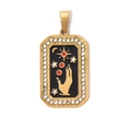 Gold tarot charm with black enamel, mystic hand, and sparkling crystals on white background - Hamsa Hand Sun (TP0629-02)