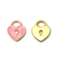 Pink and gold 304 stainless steel heart lock pendants with keyhole cutouts - Heart Lock Style (TP1099-02-pink) / Pink