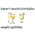 Detailed macro view of 304 stainless steel wine glass pendants with yellow enamel and size specs - Yellow Wine Glass Style (TP1109-02-yellow)