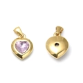 Colgante de corazón dorado con circón rosa facetado y reverso de metal pulido - Corazón Rosa (TP1117-02-pink)