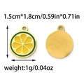 Bedeltje citroenschijf van 304 roestvrij staal voor DIY-sieraden, 1,5cm geel en groen email - Citroenschijfje Stijl (TP1348-02)