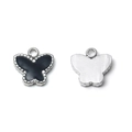Pendentif papillon en acier inoxydable 304 avec émail noir et dos argenté poli - Noir (Bord Argenté)