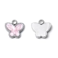 304 Edelstahl Schmetterling Anhänger mit rosa Emaille und silberner Metallrückseite - Rosa (Silberrand)