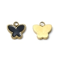 Pendentif papillon en acier inoxydable 304 avec émail noir et bordure à billes dorées - Noir (Bord Doré)