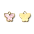 Pendentif papillon en acier doré et émail rose pour la création de bijoux DIY - Rose (Bordure Dorée)