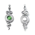 Anhänger Schlange aus 304 Edelstahl mit grünem Türkis und DIY-Basis-Einstellung - Schlangenform Silberfarbe Grünes Katzenauge Stil (TP1195-01-green)