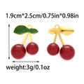 Pendentif cerise en acier inoxydable 304 avec émail rouge et tiges dorées - Petite Cerise (TP1338-02-small)