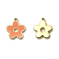 Anhänger aus 304 Edelstahl, Blume in Rosa-Emaille und Goldoptik für DIY-Schmuck - Orange-Pinker Fünfblättriger Blumenstil (TP1106-02-orange)