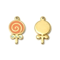 Golden lollipop charms with orange enamel swirl and blue bow for jewelry making - Lollipop Style (TP1110-02-orange) / Orange