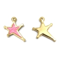 Stermvormige hanger van 304 roestvrij staal met roze glitterlak en gouden finish - Ster Stijl (TP1113-02-pink)