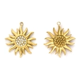 Goldener 304 Edelstahl Sonnenblumen Anhänger mit Kristall-Strass auf weißem Hintergrund - TP1222-02 / Gold