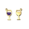 304 stainless steel wine glass pendant in gold finish with purple enamel for DIY jewelry - Purple Wine Glass Style (TP1109-02-purple)