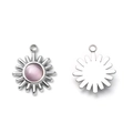 Pendentif soleil en acier 304 avec pierre œil de chat rose et structure rayonnante - Style Rayon de Soleil Base Argent Pierre Rose (TP1199-01-pink)