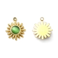 Pendentif disque solaire en acier inoxydable 304 avec œil de chat vert doré - Style Rayon de Soleil Base Or Pierre Verte (TP1199-02-green)